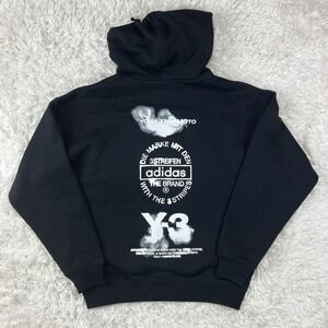 Y-3 Graphic Hoodie Mens XS Black Adidas Yohji Yamamoto Back Oversize Pullover